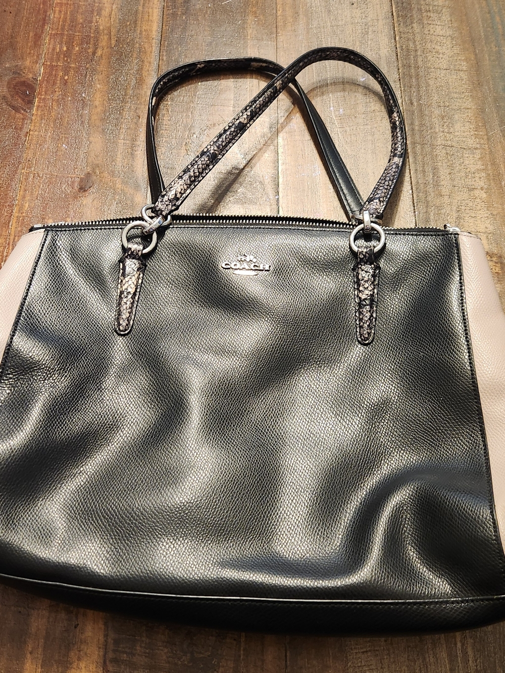 Coach Two-Tone Black and Cream Leather Bag